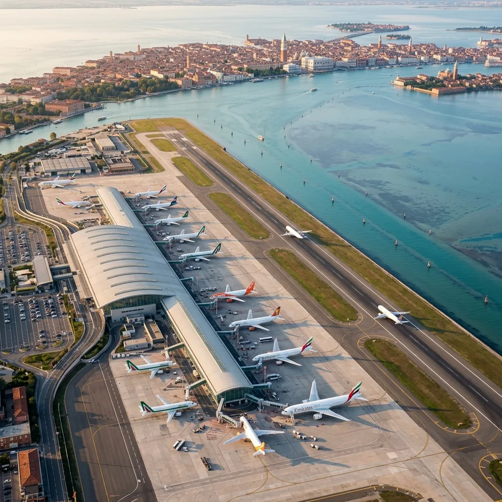 Kombi prevoz putnika iz Beograda ispred terminala odlazaka aerodroma Marco Polo u Veneciji