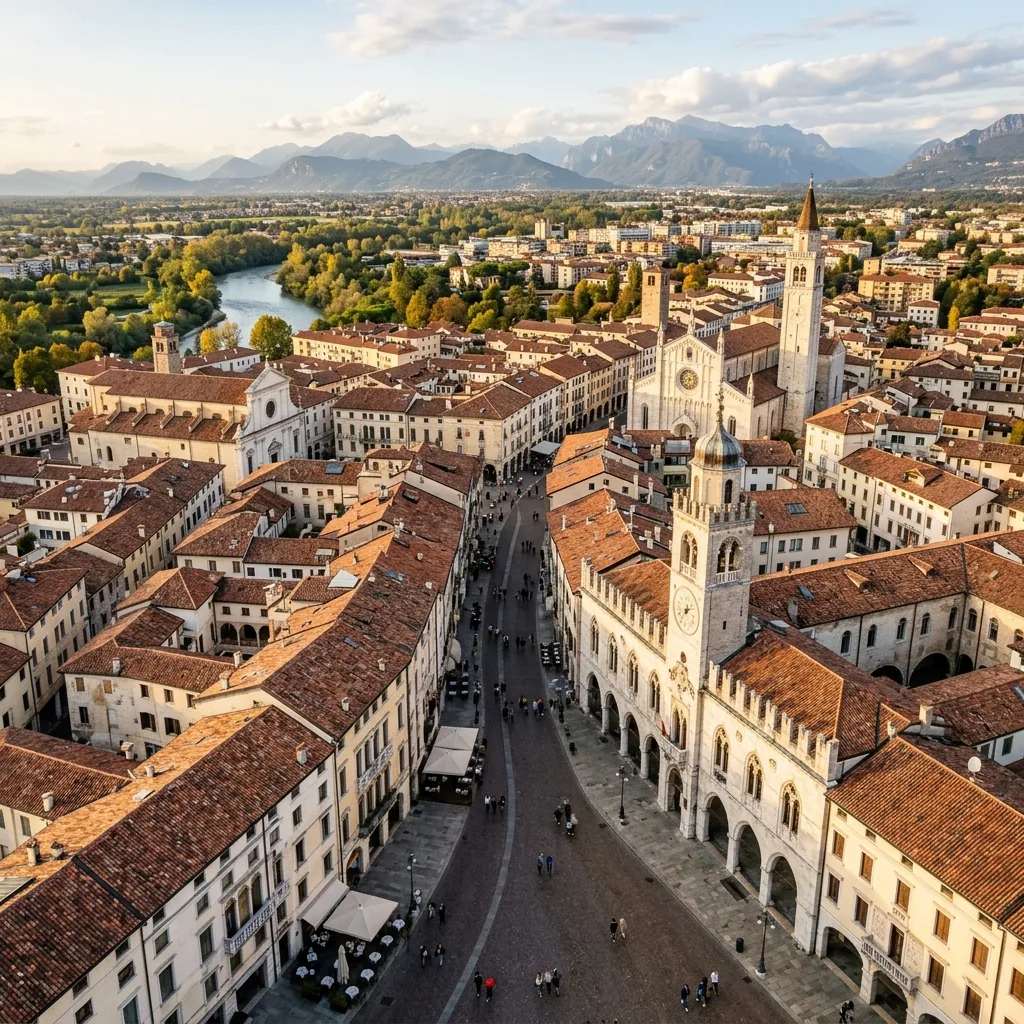 Korso Vittorio Emanuele u Pordenoneu sa renesansnim palatama oslikanim freskama, Furlanija severna Italija