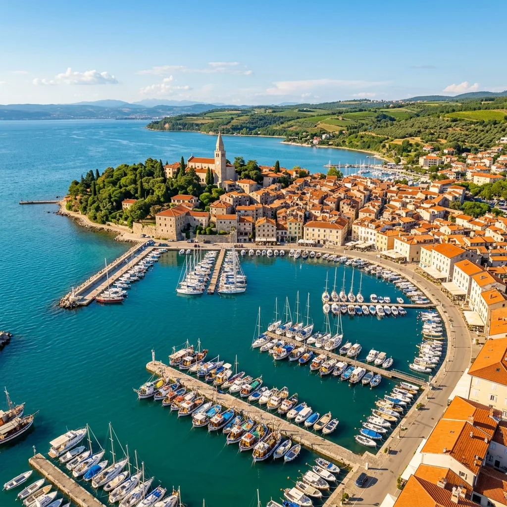 Izola sa starom ribarskom lukom, šarenim brodovima i venecijanskim kućama u pozadini